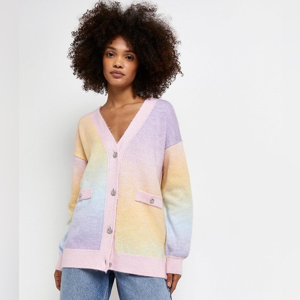 River Island Rainbow Ombre Cardigan with rhinestone buttons